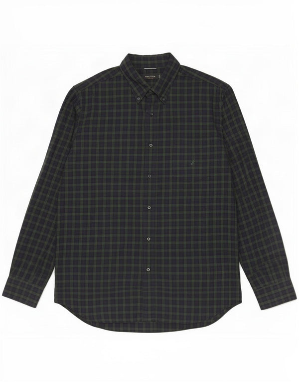 Nautica Mens Shirt XL Navy Blue Check Cotton