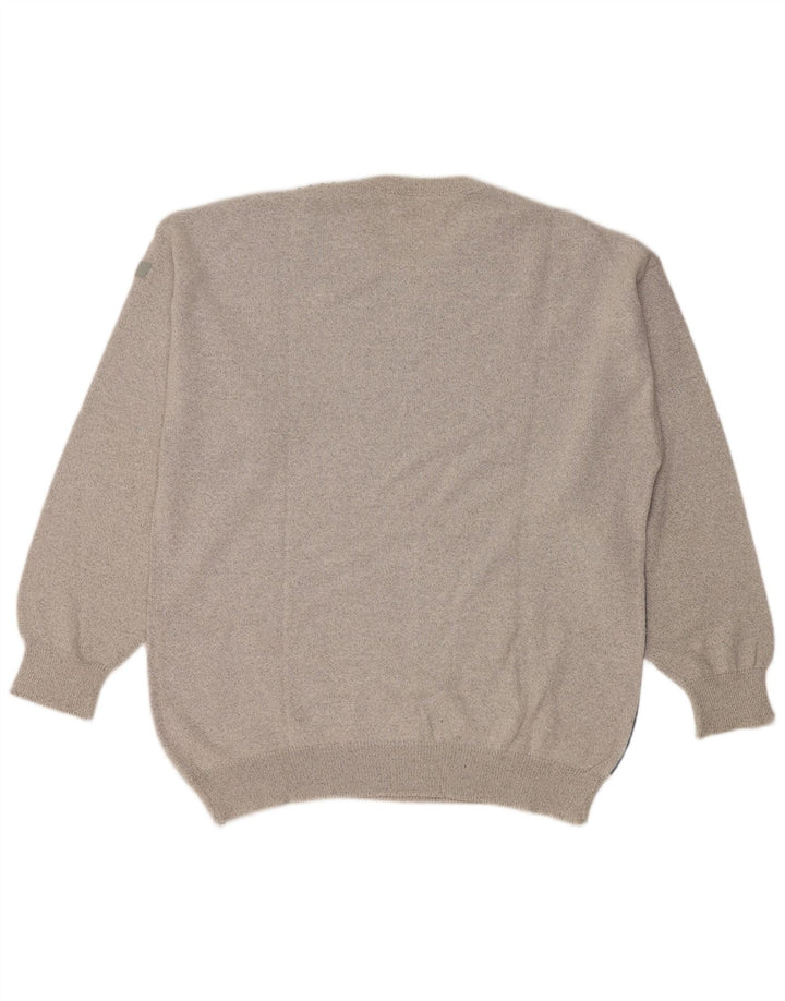 Vintage herre sweater med rund hals, stor grå farveblok