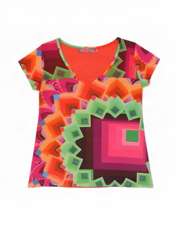 Desigual Dame Grafisk T-Shirt Top UK 14 Medium Flerfarvet Geometrisk