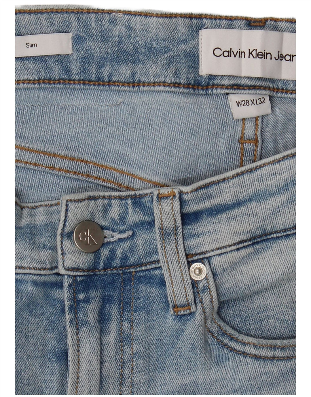 CALVIN KLEIN Herre Slim Jeans W28 L32 Blå Bomuld