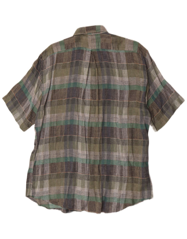 Vintage Kortærmet Herreskjorte Størrelse 43 17 XL Grøn Plaid