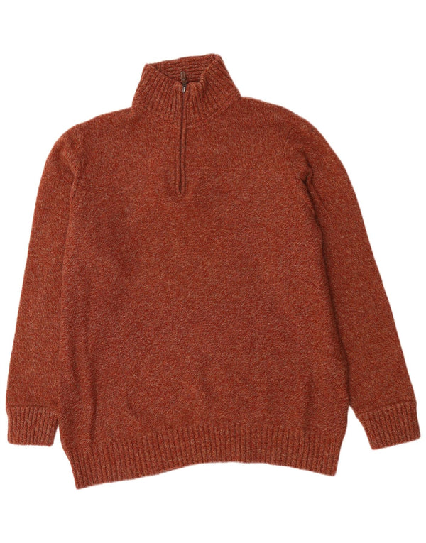 Timberland Mens Zip Neck Jumper Sweater 3XL Brun Flecked Lammeuld