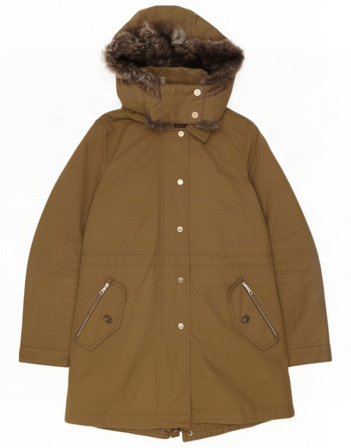 Massimo Dutti Dame Hooded Parka Jacket UK 14 Medium Green Cotton
