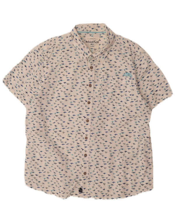 Weird Fish Mens Abstract Pattern Short Sleeve Shirt XL White Cotton