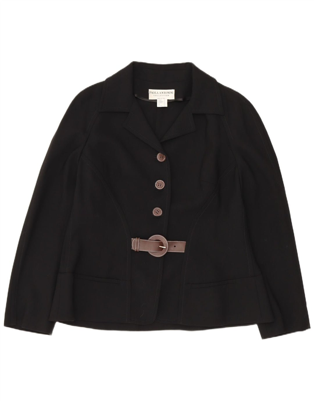 Paola Antonini Dame 3 Button Blazer Jacket UK 16 Large Black Wool