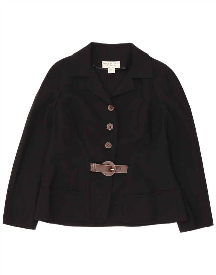Paola Antonini Dame 3 Button Blazer Jacket UK 16 Large Black Wool
