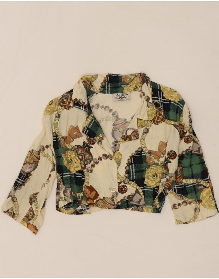 VINTAGE Womens Crop Abstract Pattern Shirt Blouse UK 10 Small Beige Floral Vintage Vintage and Second-Hand Vintage from Messina Hembry 