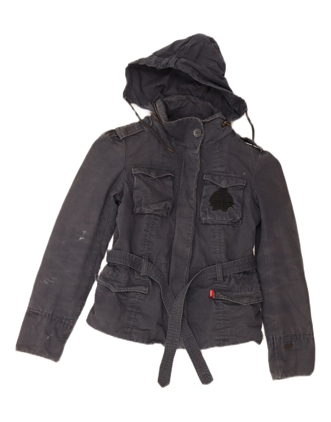 Levi's Dame Hooded Utility Jacket UK 14 Medium Navy Blue Bomuld