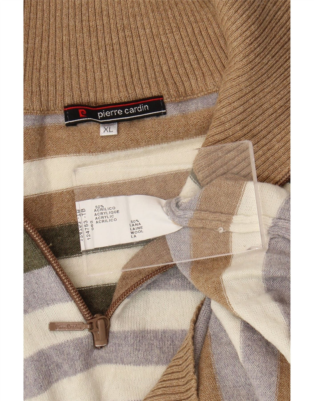 Pierre Cardin Herre Zip Neck Jumper Sweater XL Flerfarvet stribet akryl