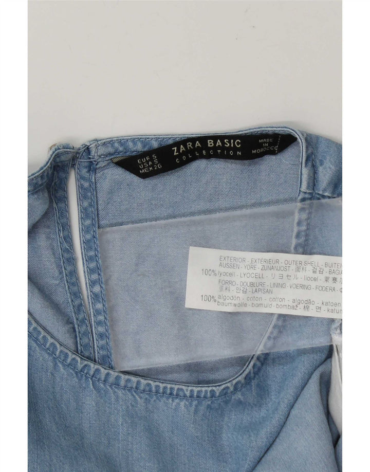 Zara Kvinder Off Shoulder Oversized A-Line Kjole UK 10 Small Blue Lyocell