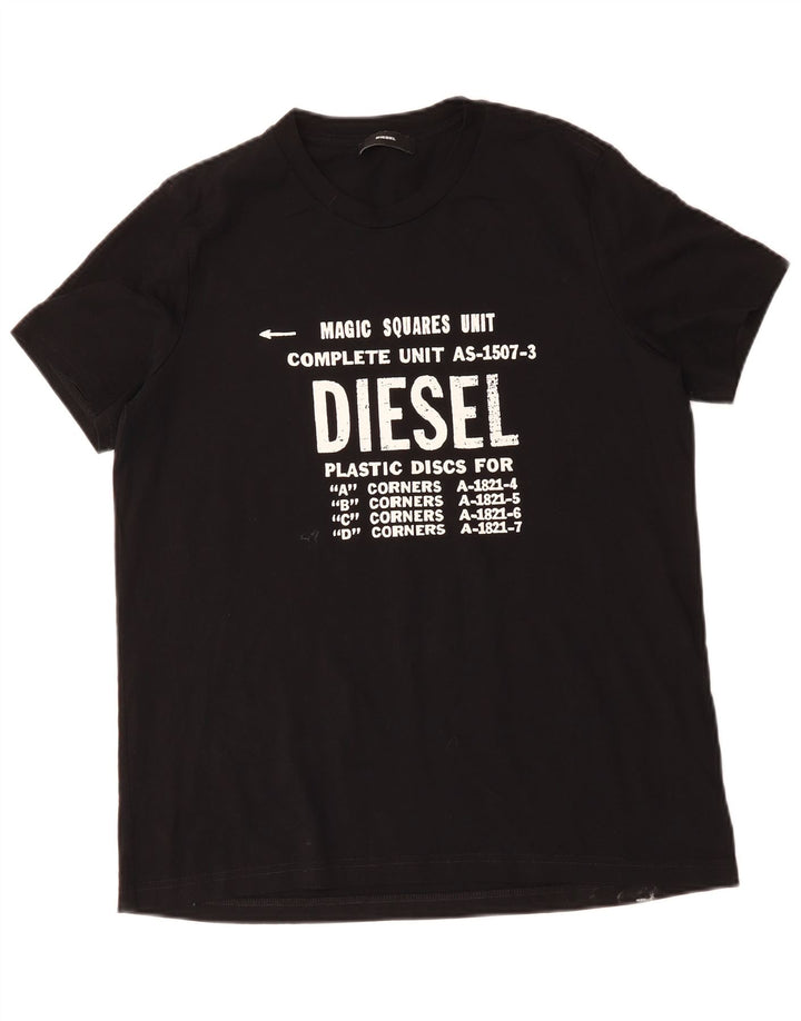 DIESEL Herre Grafisk T-Shirt Top XL Sort Bomuld