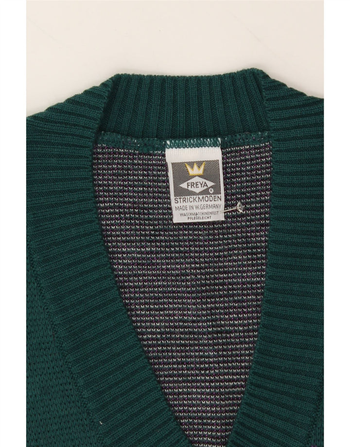 VINTAGE Womens V-Neck Jumper Sweater EU 38 Medium Green Floral Polyacrylic Vintage Vintage and Second-Hand Vintage from Messina Hembry 