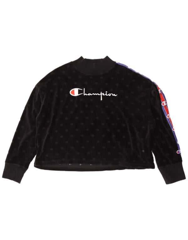 Champion Dame Grafisk Sweatshirt Jumper UK 14 Medium Sort Colourblock