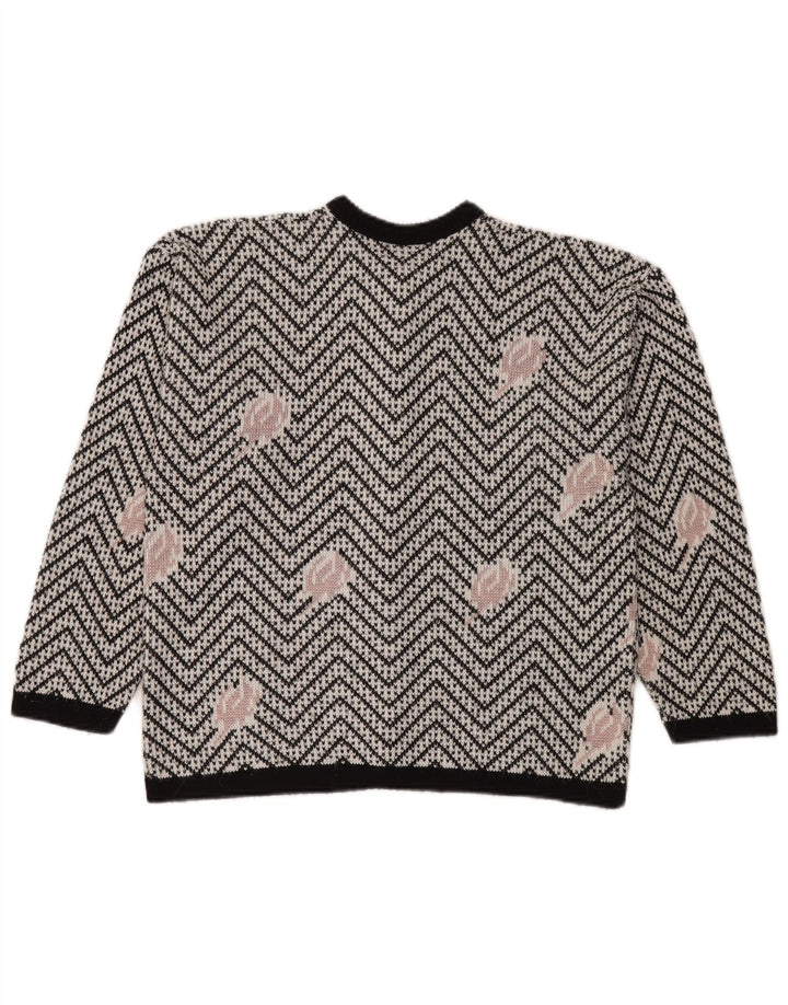 Vintage dame cardigan sweater UK 16 Large White Chevron