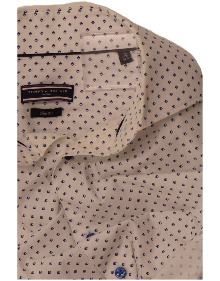 TOMMY HILFIGER Skræddersyet herreskjorte str. 39 15 1/2 Medium Hvid Geometrisk