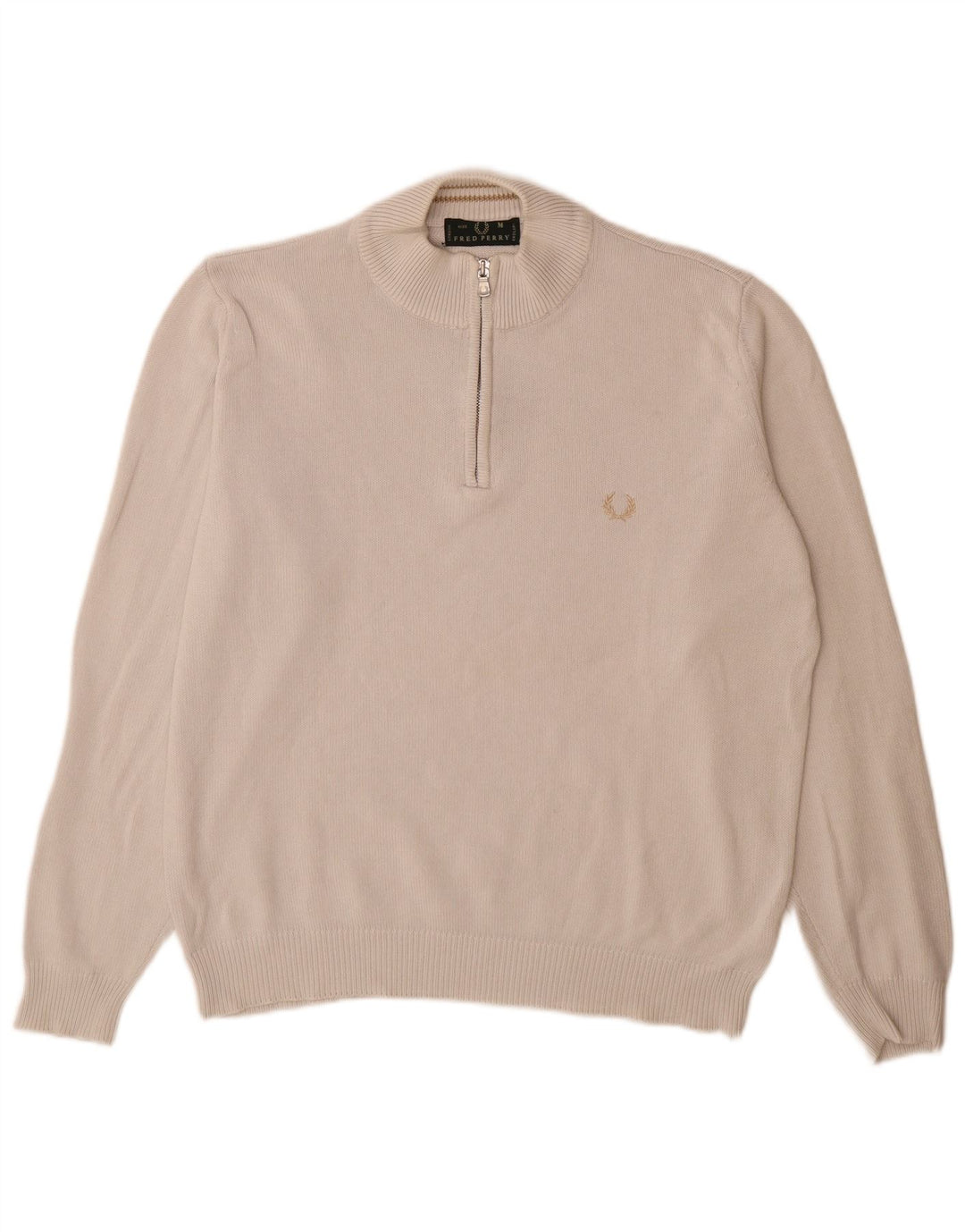 Fred Perry Herre Zip Neck Jumper Sweater Medium Beige Bomuld