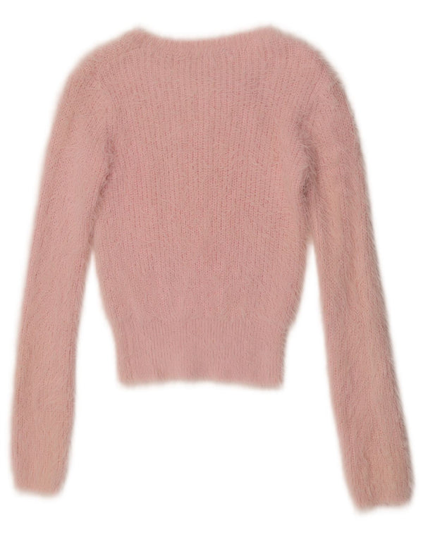 Zara Womens Crop Boat Neck Jumper Sweater UK 8 Small Pink Nylon