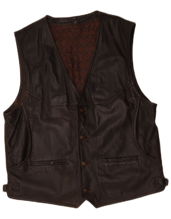 Vintage Herre Læder Gilet IT 62 6XL Brun Læder
