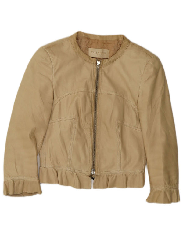 Valentino Dame Crop Læderjakke IT 40 Small Beige Læder