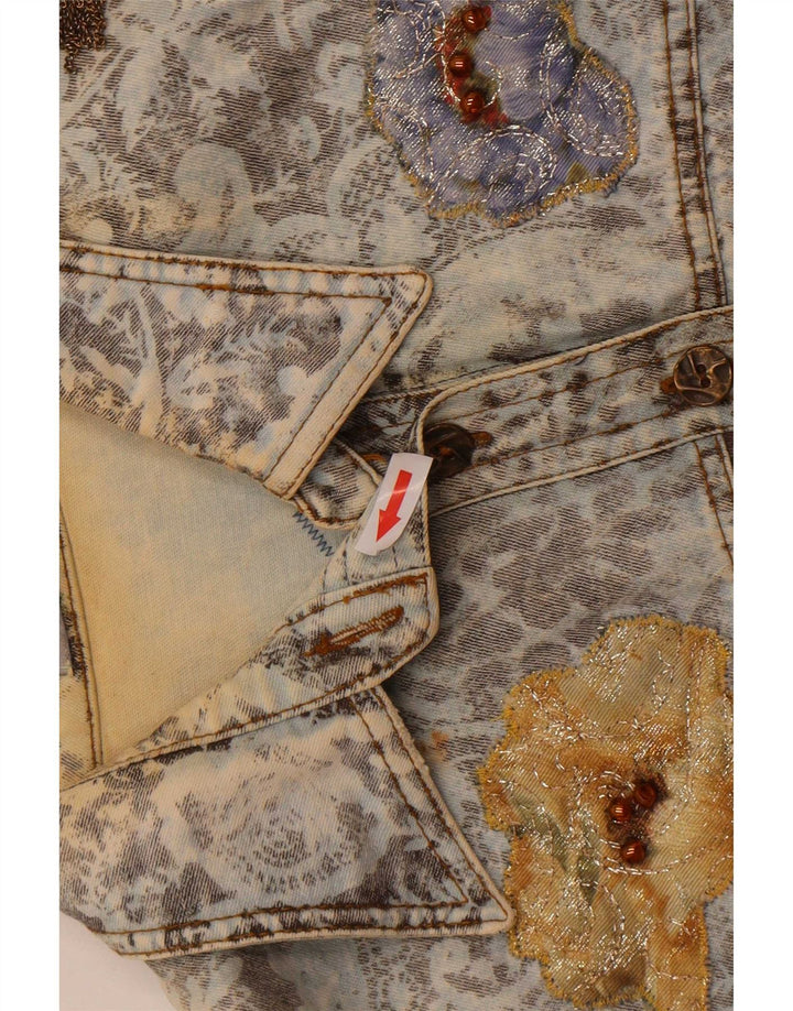 Vintage Dame denimjakke IT 44 Medium Blue Floral Bomuld