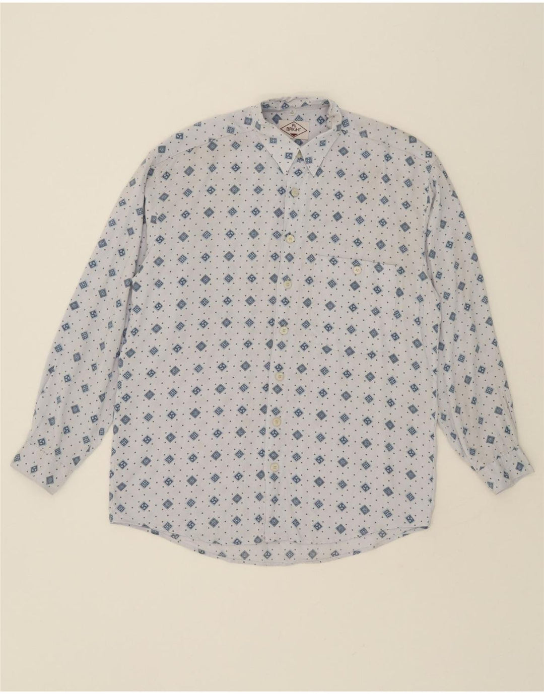 AL BRIGHT Mens Shirt Size 39/40 Medium Blue Argyle/Diamond Viscose Vintage Al Bright and Second-Hand Al Bright from Messina Hembry 