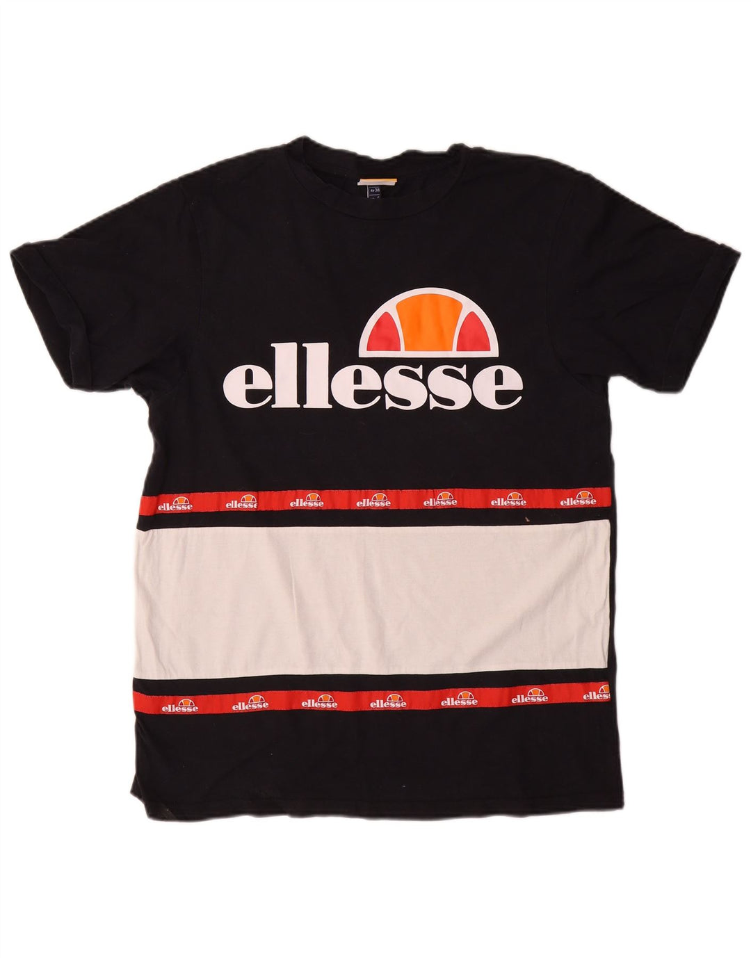 ELLESSE Grafisk T-shirt top til kvinder UK 10 Small Black Colourblock Bomuld