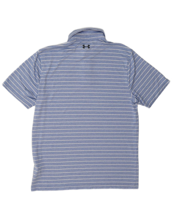 Under Armour Mens Polo Shirt Medium Blue Pinstripe Polyester