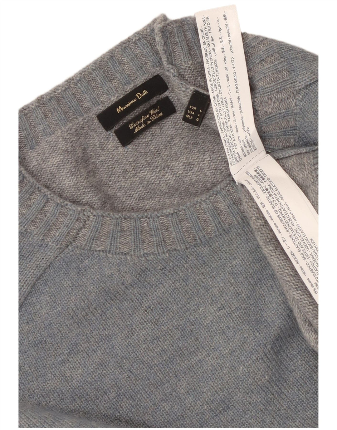 Massimo Dutti Herre Crew Neck Jumper Sweater Large Blue Wool
