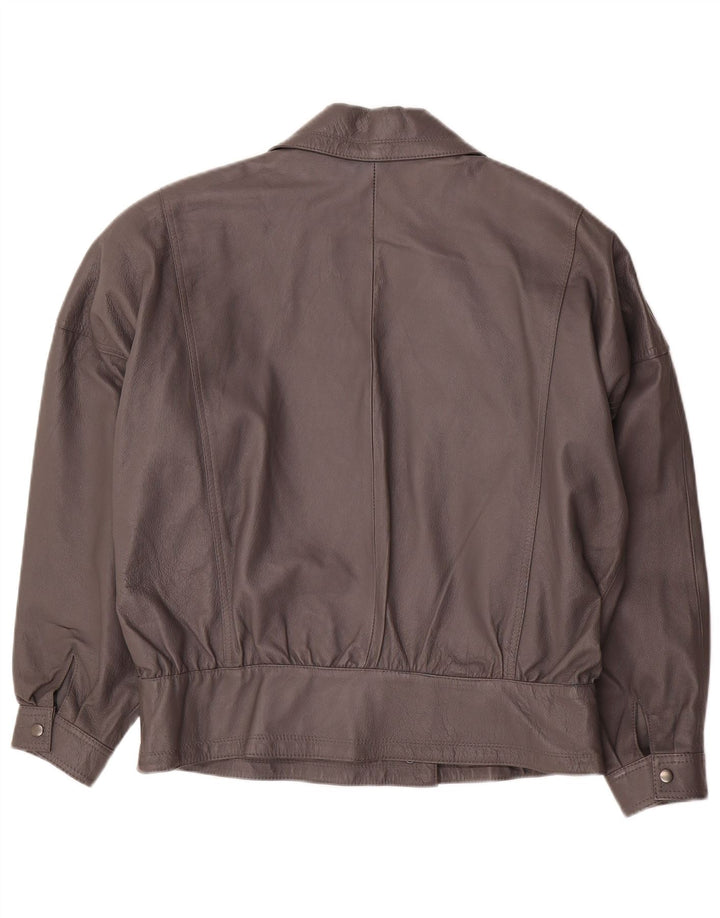 Vintage Dame Bomber Oversized Læderjakke EU 42 Large Grey Læder