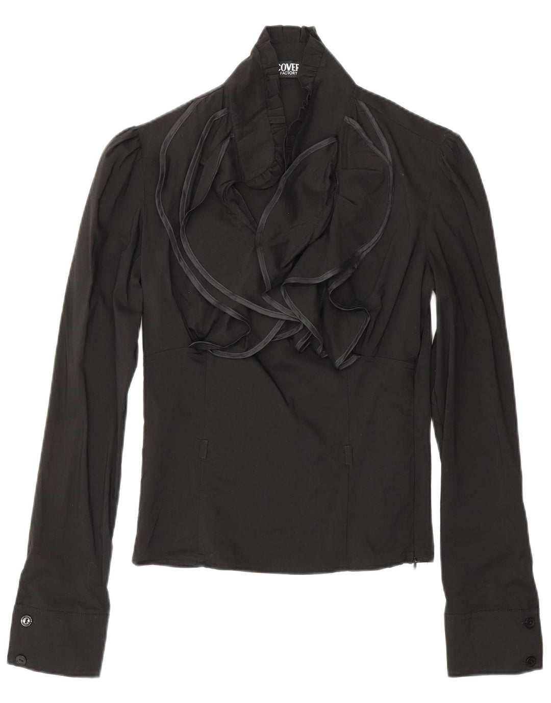 COVERI Dame Flæse Front Langærmet Bluse Top UK 10 Small Black Nylon