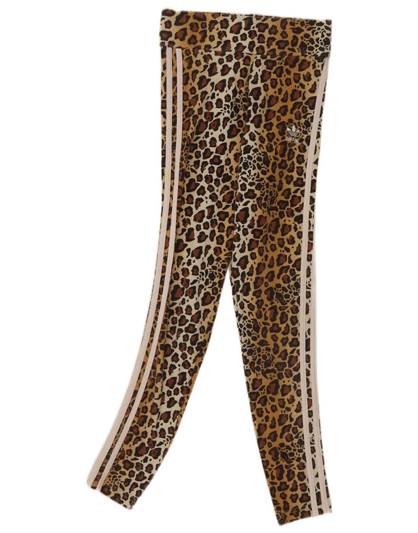 Adidas Womens Leggings UK 6 XS Brown Animal Print Bomuld