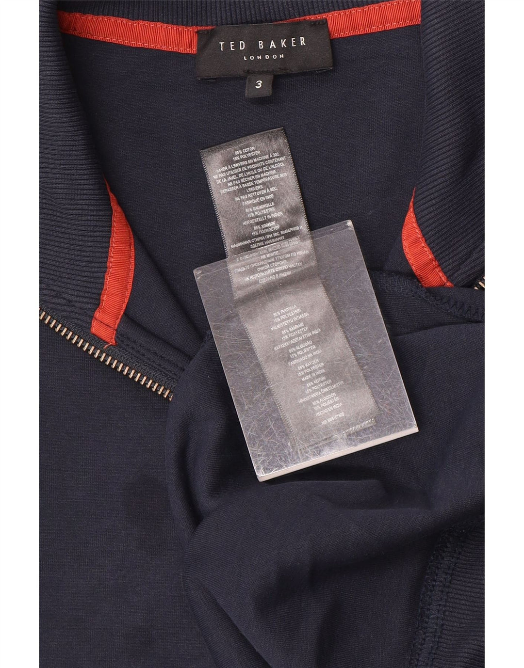Ted Baker Herre Zip Neck Sweatshirt Jumper Størrelse 3 Medium Navy Blue Bomuld