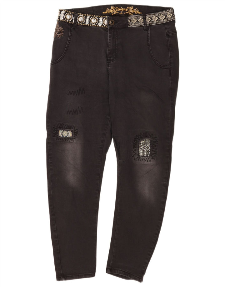 Desigual Kvinder Distressed Crop Slim Jeans W30 L25 Sort Bomuld