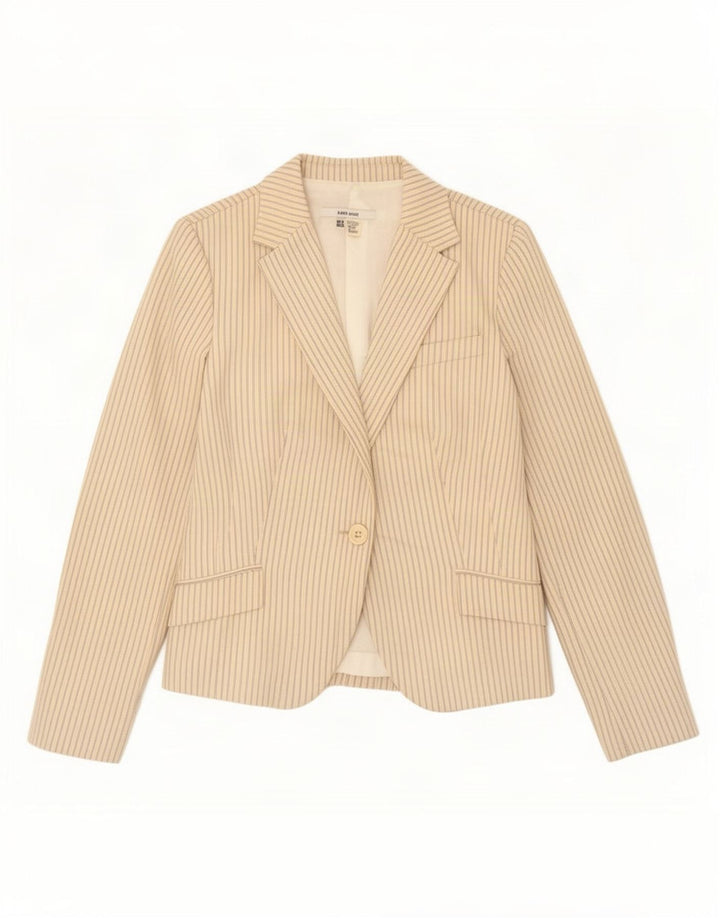 Zara Dame 1 Knap Blazer Jakke UK 12 Medium Beige Stribet Bomuld