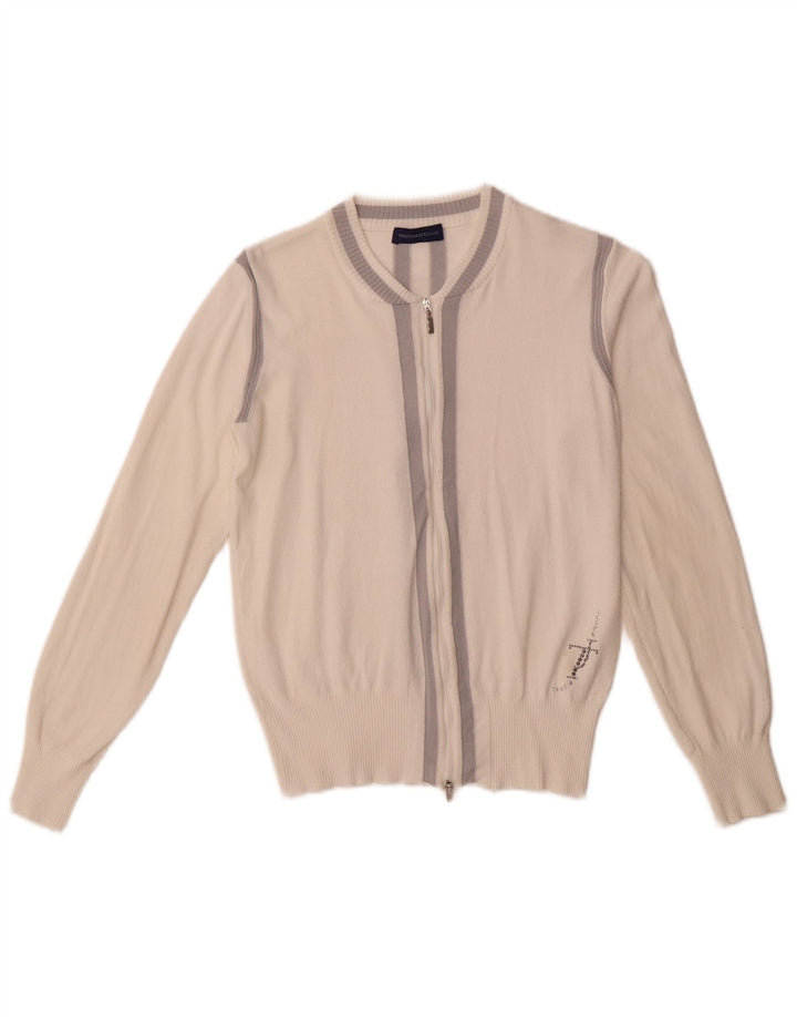 TRUSSARDI JEANS Womens Cardigan Sweater UK 12 Medium White Colourblock