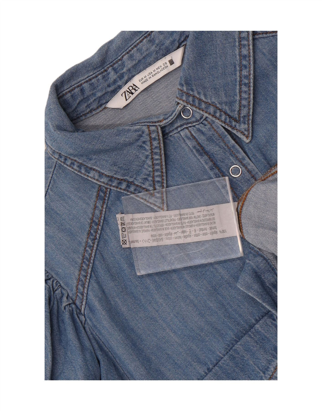 Zara Dame Denim Shirt UK 14 Medium Blue Cotton