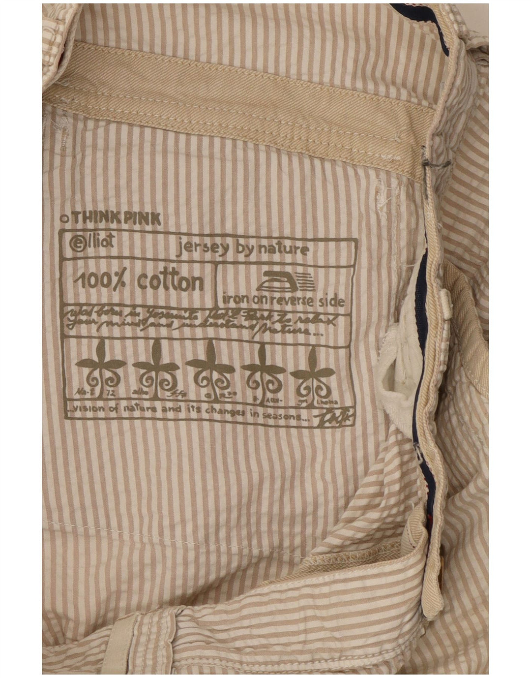 Tænk Pink Herre Cargo Shorts W32 Stor Beige Stribet Bomuld