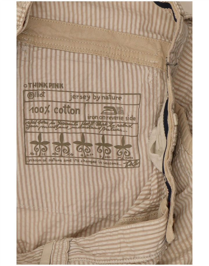 Tænk Pink Herre Cargo Shorts W32 Stor Beige Stribet Bomuld