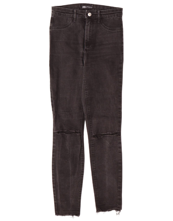 Zara Dame Distressed Skinny Jeans EU 36 XS W26 L27 Sort Moderne