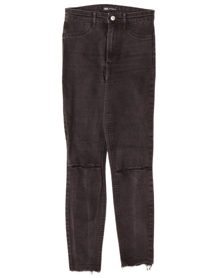 Zara Dame Distressed Skinny Jeans EU 36 XS W26 L27 Sort Moderne