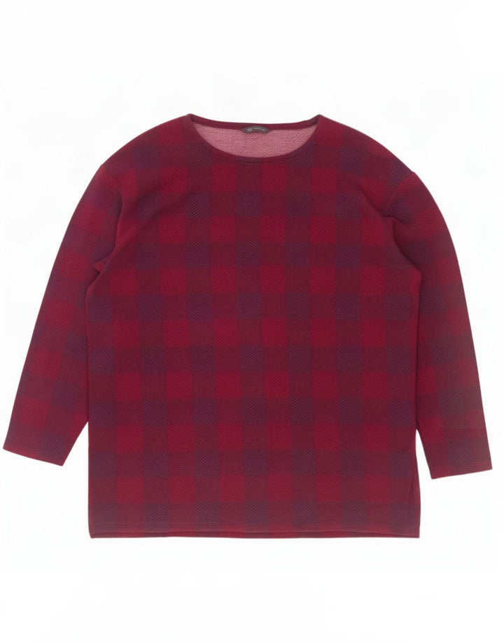 Marks & Spencer Dame Langærmet Bluse Top UK 20 2XL Burgundy Check