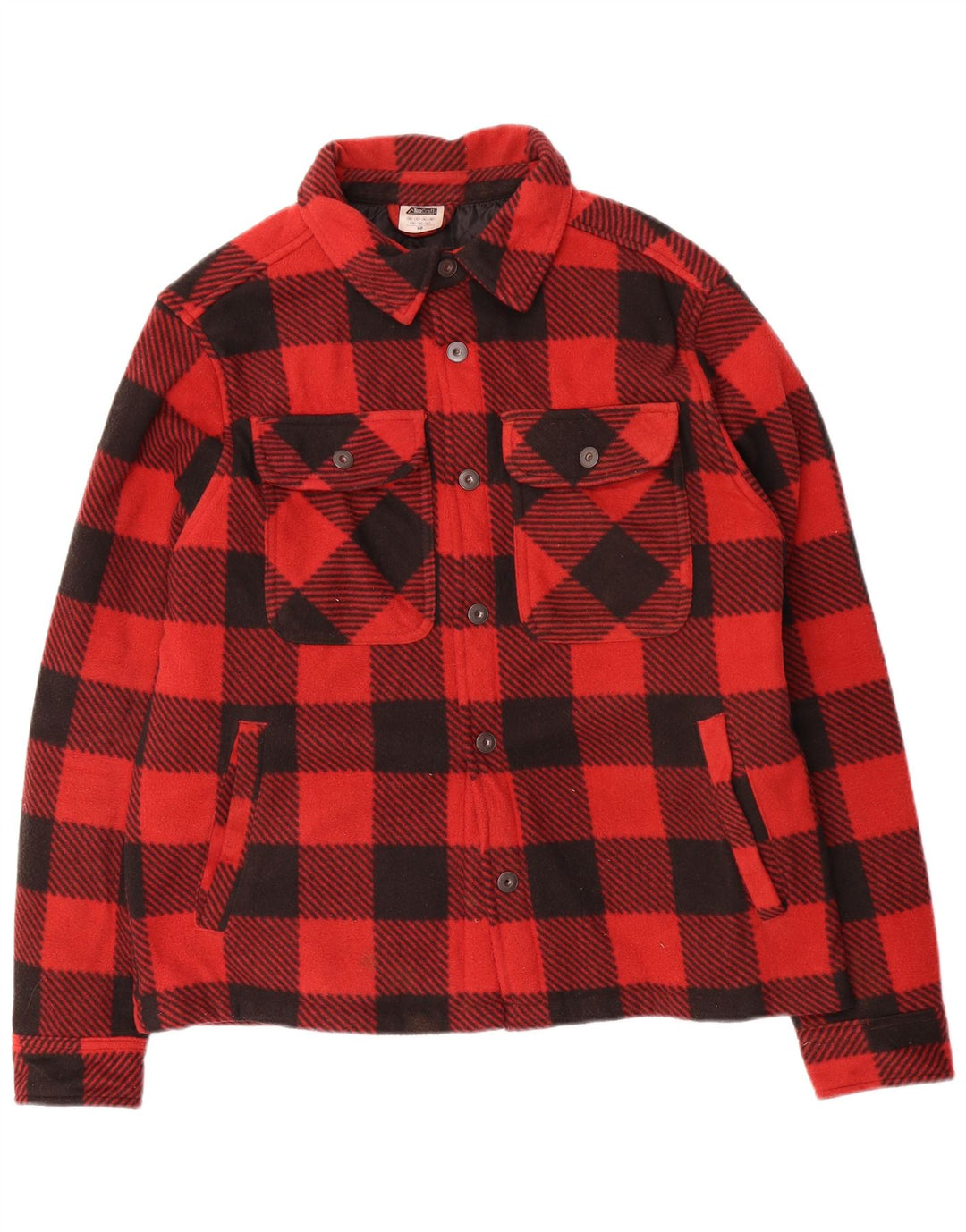 Vintage herre fleece bomberjakke EU 50 Stor rød plaid polyester
