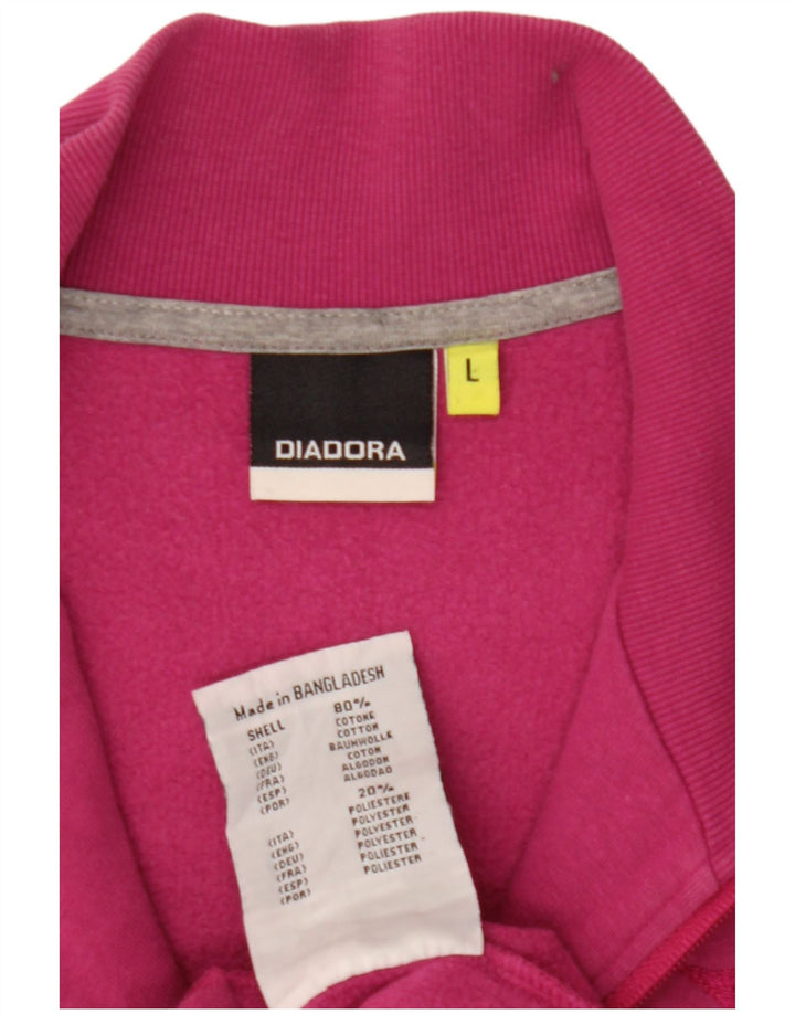 DIADORA Womens Tracksuit Top Jacket UK 14 Large Pink Cotton