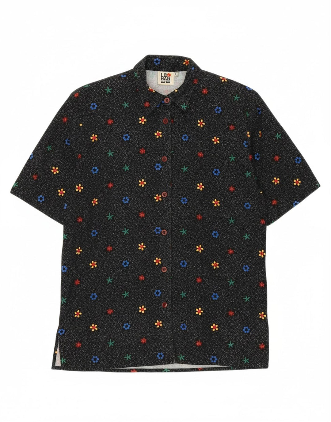 LEONARDO Womens Oversized Short Sleeve Shirt UK 10 Small Black Floral