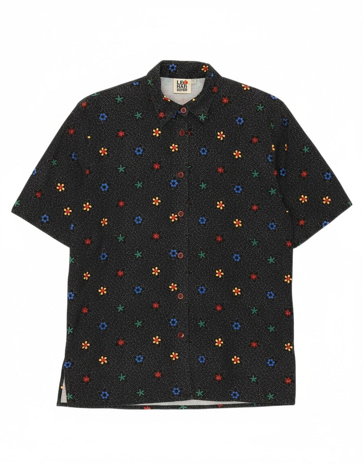 LEONARDO Womens Oversized Short Sleeve Shirt UK 10 Small Black Floral