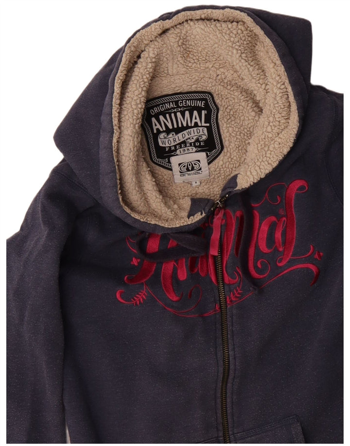 ANIMAL Dame grafisk hættetrøje sweater UK 8 Small Navy Blue