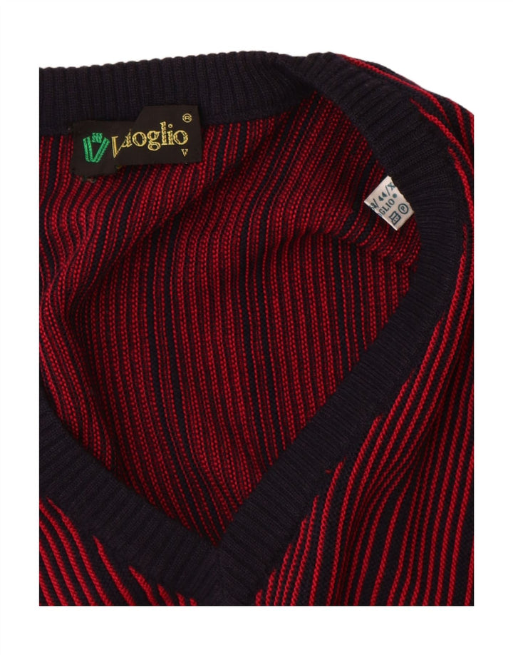 Vintage Herre V-hals sweater IT 52 Stor rød stribet