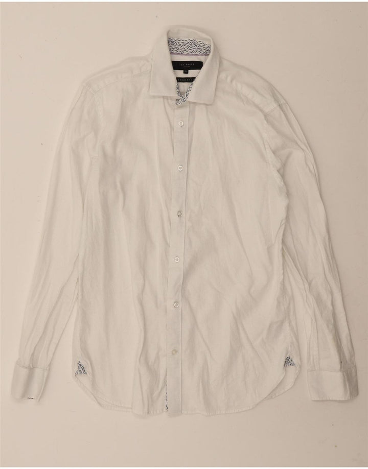 Ted Baker Herre Regular Fit Skjorte Størrelse 15 1/2 Medium Hvid Bomuld