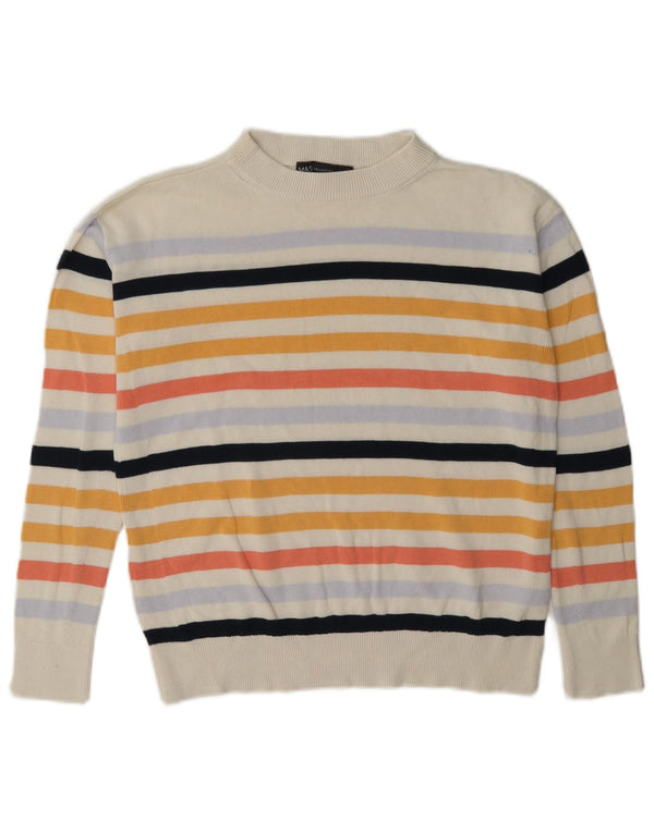 Marks & Spencer Dame sweater med rund hals DK 6 XS Off White Stribet
