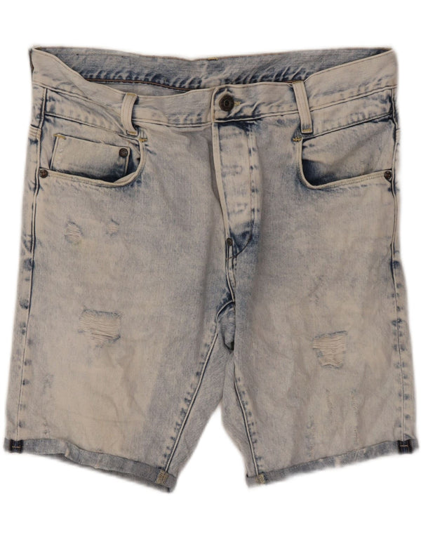 G-Star Womens Acid Wash Distressed Denim Shorts W36 XL Blå